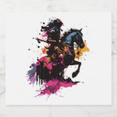 Strijdpaard in waterverf likeurfles etiket (Enkel label)