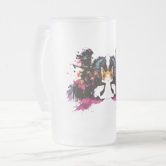 Strijdpaard in waterverf matglas bierpul (Voorkant links)