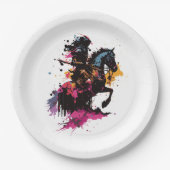 Strijdpaard in waterverf papieren bordje (Voorkant)