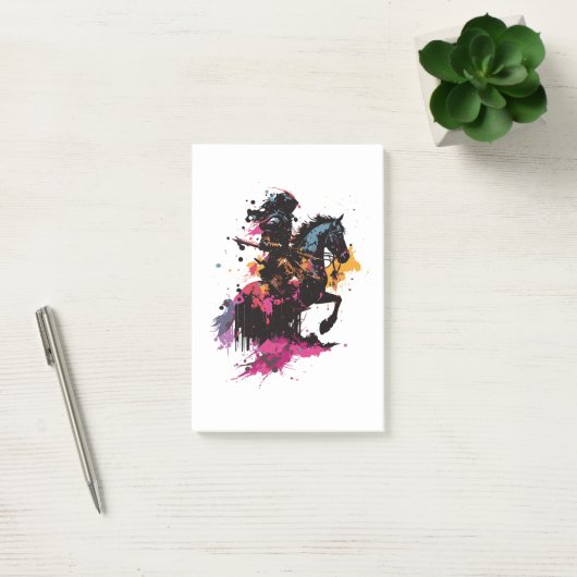 Strijdpaard in waterverf post-it® notes (Kantoor)