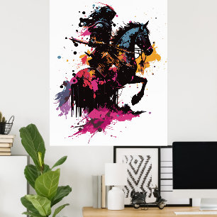 Strijdpaard in waterverf poster