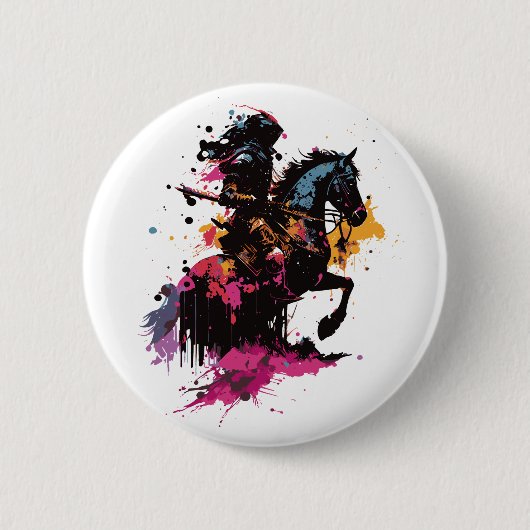 Strijdpaard in waterverf ronde button 5,7 cm (Voorkant)