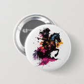 Strijdpaard in waterverf ronde button 5,7 cm (Voorkant /achterkant)