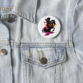 Strijdpaard in waterverf ronde button 5,7 cm (In situ)
