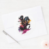 Strijdpaard in waterverf ronde sticker (Envelop)
