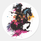 Strijdpaard in waterverf ronde sticker (Voorkant)