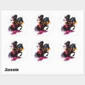 Strijdpaard in waterverf ronde sticker (Vel)