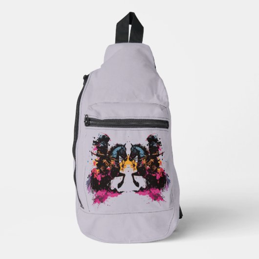 Strijdpaard in waterverf sling bag (Voorkant)