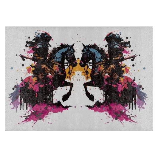 Strijdpaard in waterverf snijplank (Voorkant)