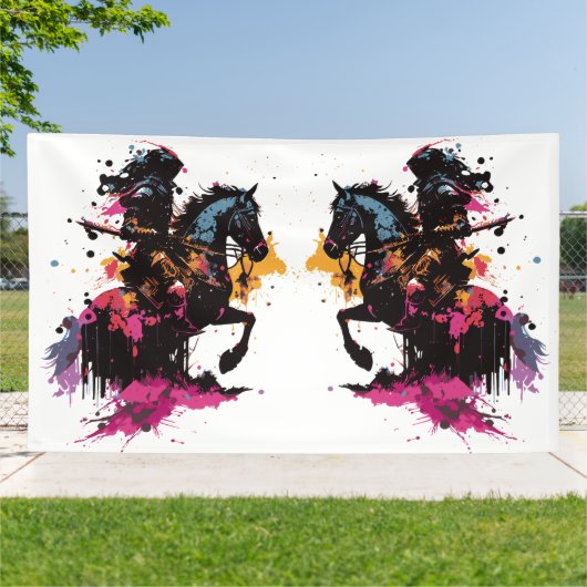 Strijdpaard in waterverf spandoek (Buitenkant)