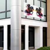 Strijdpaard in waterverf spandoek (Buitenkant Gebouw)