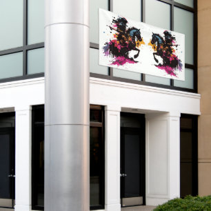 Strijdpaard in waterverf spandoek