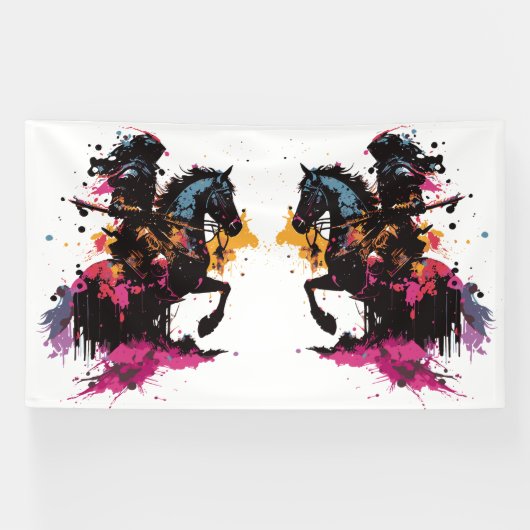 Strijdpaard in waterverf spandoek (Horizontaal)