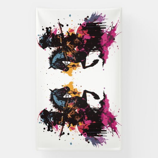 Strijdpaard in waterverf spandoek (Verticaal)