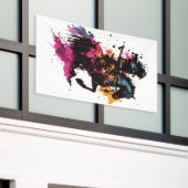 Strijdpaard in waterverf spandoek (Buitenkant Gebouw)