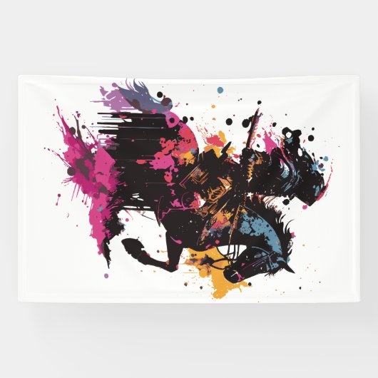 Strijdpaard in waterverf spandoek (Horizontaal)