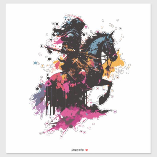 Strijdpaard in waterverf sticker (Vel)