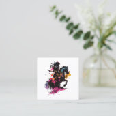 Strijdpaard in waterverf vierkante visitekaartje (Staand voorkant)