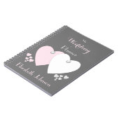 Strijdplankenroze en grijs met harten en naam notitieboek (Linkerzijde)