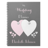 Strijdplankenroze en grijs met harten en naam notitieboek (Voorkant)