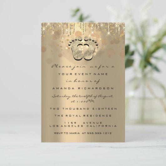 Strijdt Glitter Baby shower Feet Sepia Stippen Gir Kaart (Staand voorkant)