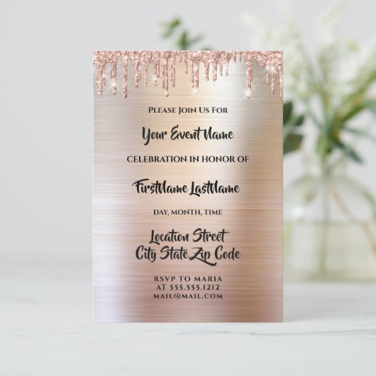 Strijdt met Glitter op Roos tijdens het huwelijk Kaart (Staand voorkant)