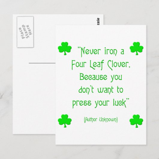 Strijk nooit een klavertjevier.... briefkaart (Voorkant / Achterkant)
