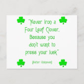 Strijk nooit een klavertjevier.... briefkaart (Voorkant)