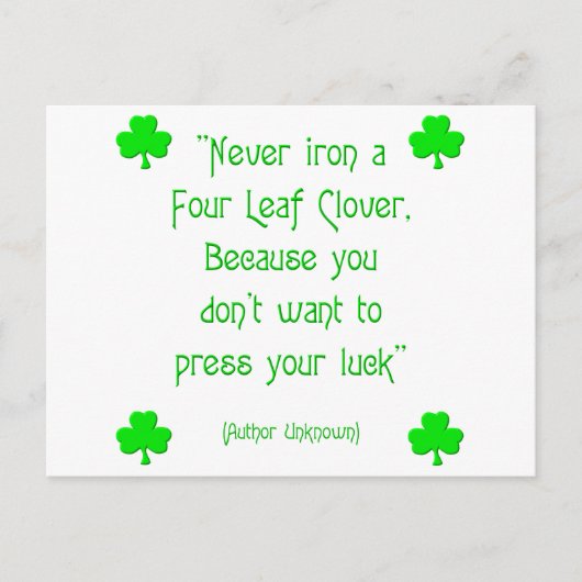 Strijk nooit een klavertjevier.... briefkaart (Voorkant)