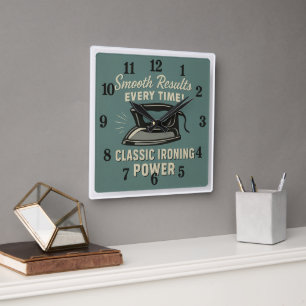 Strijken Retro Humor Vierkante Muurklok Klok