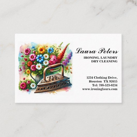  strijkijzer Bloemen Strijkmachine Stomerij Stomer Visitekaartje (Voorkant)