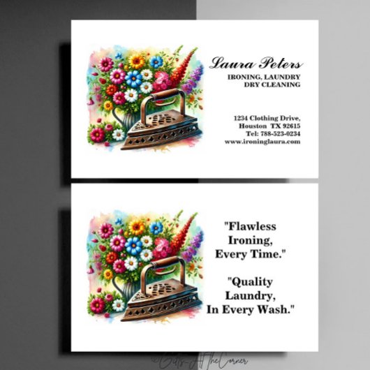  strijkijzer Bloemen Strijkmachine Stomerij Stomer Visitekaartje