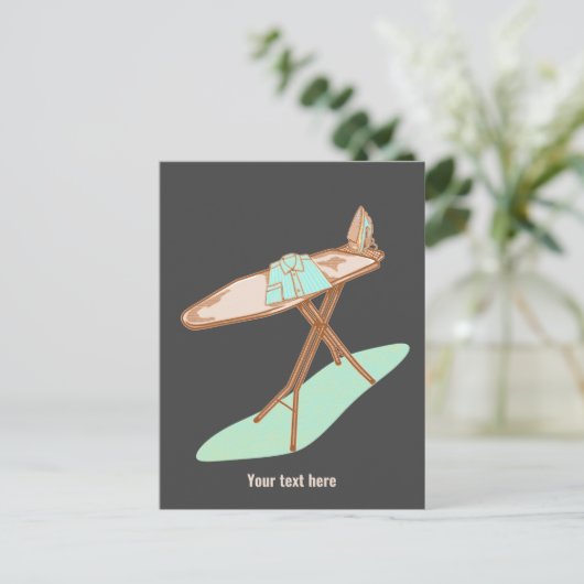 Strijkijzer en strijkplank huishoudelijke taken briefkaart (Staand voorkant)