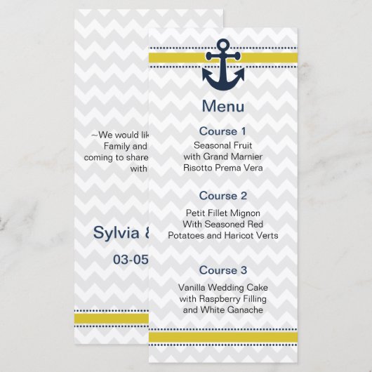 strijkjes, ankerpunten, nautische menukaarten menu (Voorkant / Achterkant)