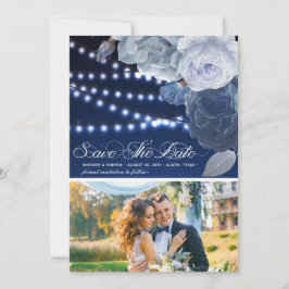 Strijklichten Blauw Elegante Huwelijksfoto Save The Date