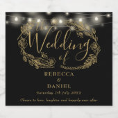 Strijklichten Bloemen Zwart en Gouden Bruiloft Bier Etiket (Enkel label)