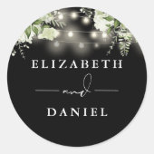 Strijklichten Bloemen Zwart-wit bruiloft gunst Ronde Sticker (Voorkant)