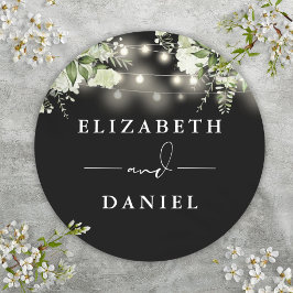 Strijklichten Bloemen Zwart-wit bruiloft gunst Ronde Sticker