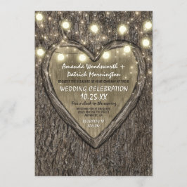 Strijklichten + eiken boom schors bruiloft uitnodi kaart