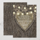 Strijklichten + eiken boom schors bruiloft uitnodi kaart (Voorkant / Achterkant)