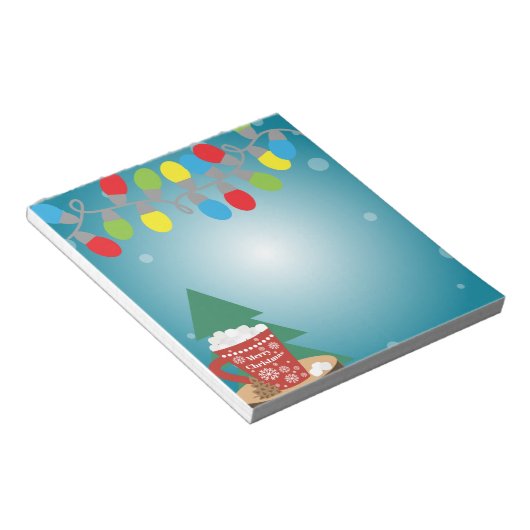 Strijklichten en Rode Mok Gezellige Winterkerst Notitieblok (Schuin)