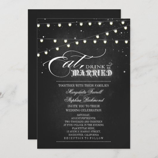 Strijklichten Eten, Drinken en trouwen Bruiloft Kaart (Voorkant / Achterkant)