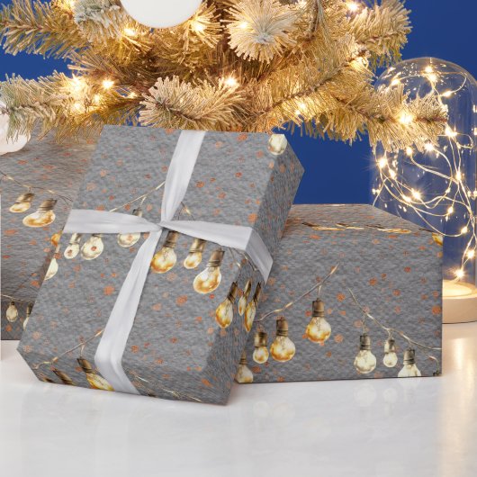 Strijklichten Kerstmisbollen Gouden Sneeuw Cadeaupapier (Feestdagen)