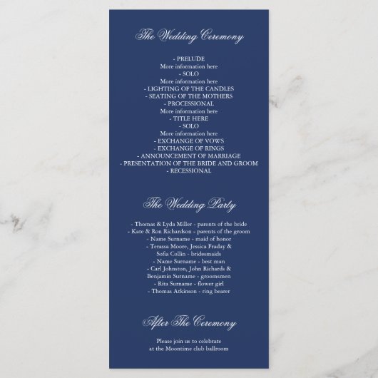 Strijklichten Marine bruiloft programma's (Achterkant)