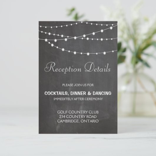 Strijklichten op krijtbord bruiloft ontvangstkaart informatiekaartje (Staand voorkant)