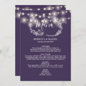 Strijklichten Paarse bloemenbruiloft Menu (Voorkant / Achterkant)