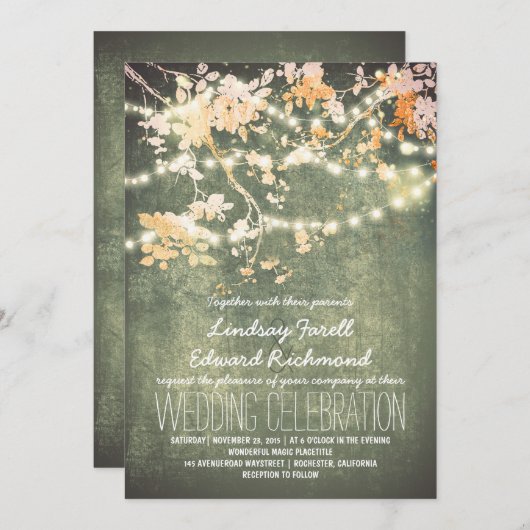 Strijklichten schattige en fancy huwelijksuitnodig kaart (Voorkant / Achterkant)