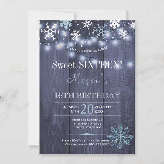 Strijklichten sneeuwvlokken chique winter zoet zes kaart (Voorkant)