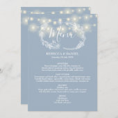 Strijklichten Stoffig Blauw Bloemen Bruiloft Menu (Voorkant / Achterkant)
