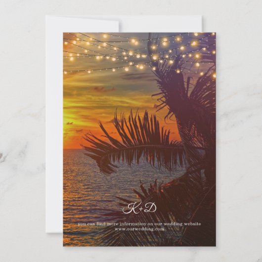 Strijklichten Tropische Palm Trees Strand Bruiloft Kaart (Achterkant)